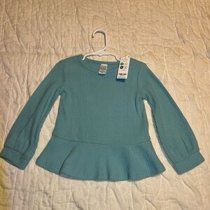 Carter's Blue Long Sleeve waffle Knit Peplum Top Cotton Girls 3T comfy soft